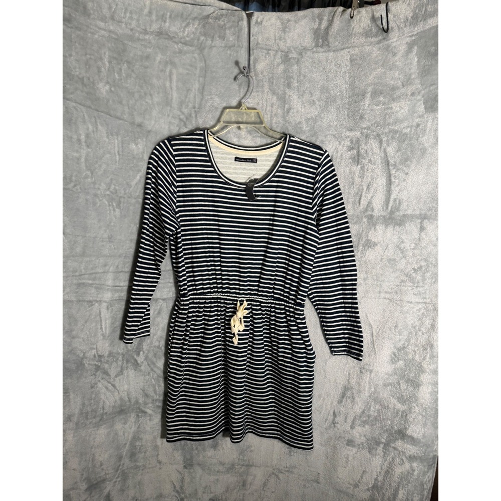 Abercrombie & Fitch Striped Long Sleeve Cinched Waist Dress Navy White XL Petite